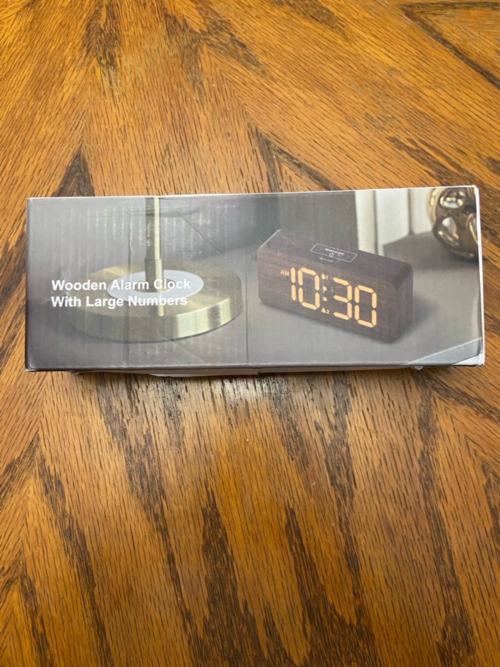 Wooden Digital Alarm Clock with Large Amber Display - Brown